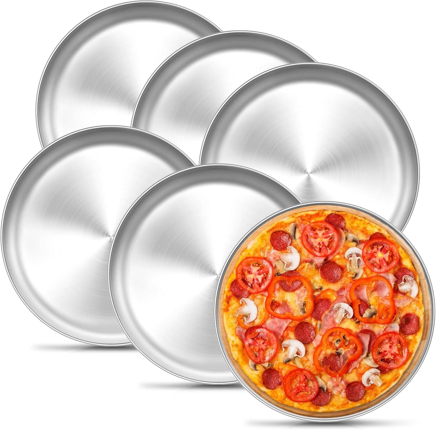 TeamFar Pizza Pan, 9 Inch Stainless Steel Pizza Trays, Small Round Pizza Plate for Toaster Oven Kitchen Home Baking Cooking Serving, Healthy & Sturdy, Easy Clean &Dishwasher Safe, Set of 6