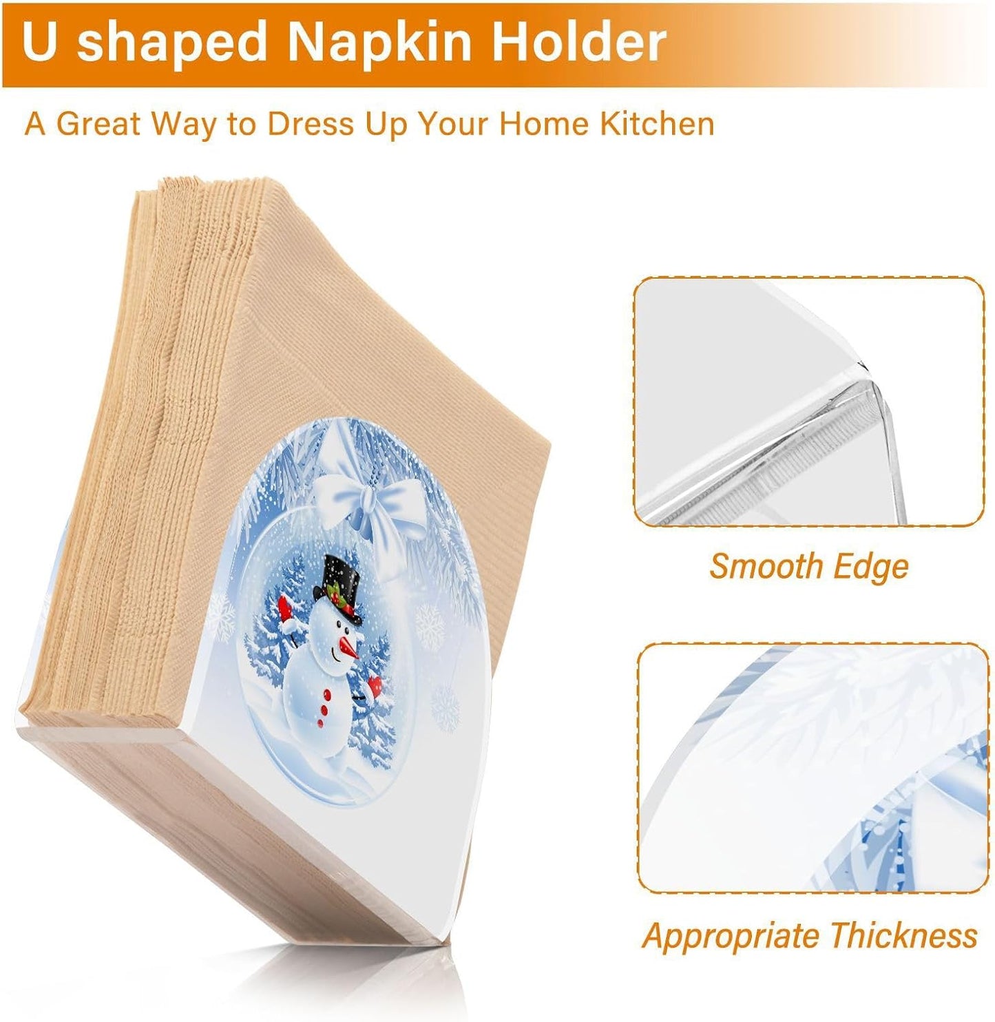 Snowman Winter Snowflake Christmas Napkin Holder for Table Paper Napkins Holder Acrylic Tissue Dispenser Kitchen Dining Room Bathroom Party Car Decor