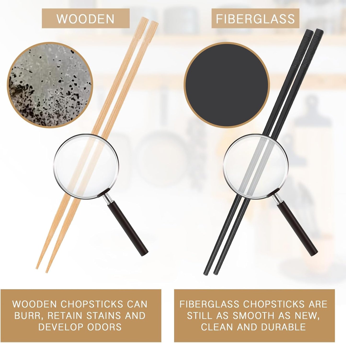 Dandat 48 Pairs Fiberglass Reusable Chopsticks 9.5" Dishwasher Safe Black Cherry Chopsticks for Chinese Style Japanese Food Cooking Supplies