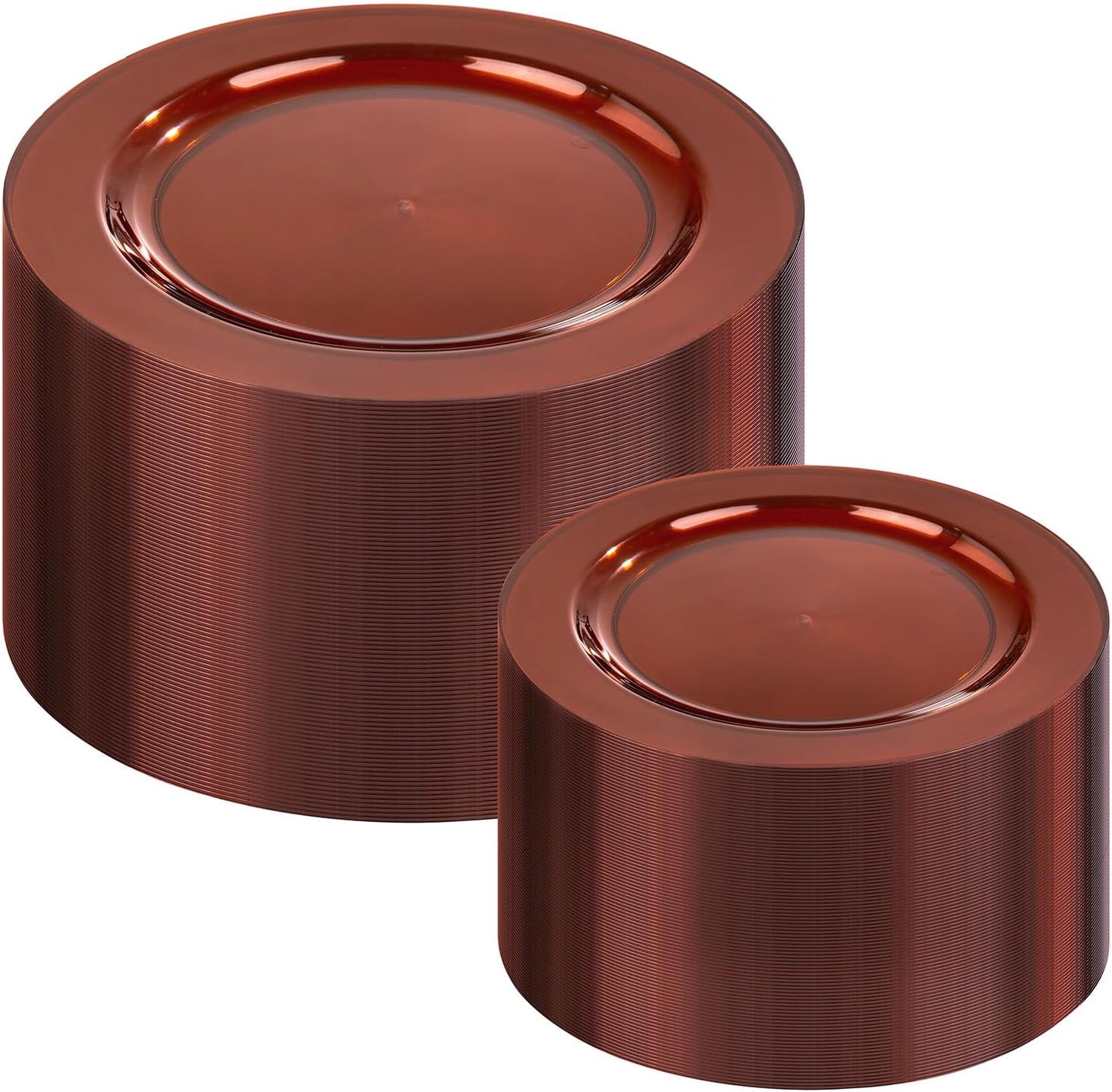 I00000 200 Pcs Clear Brown Plastic Plates - Elegant Disposable Plastic Party Plates Include 100 Dinner Plate 10’’ and 100 Dessert Plate 7’’ Perfect for Birthday, Party & Wedding