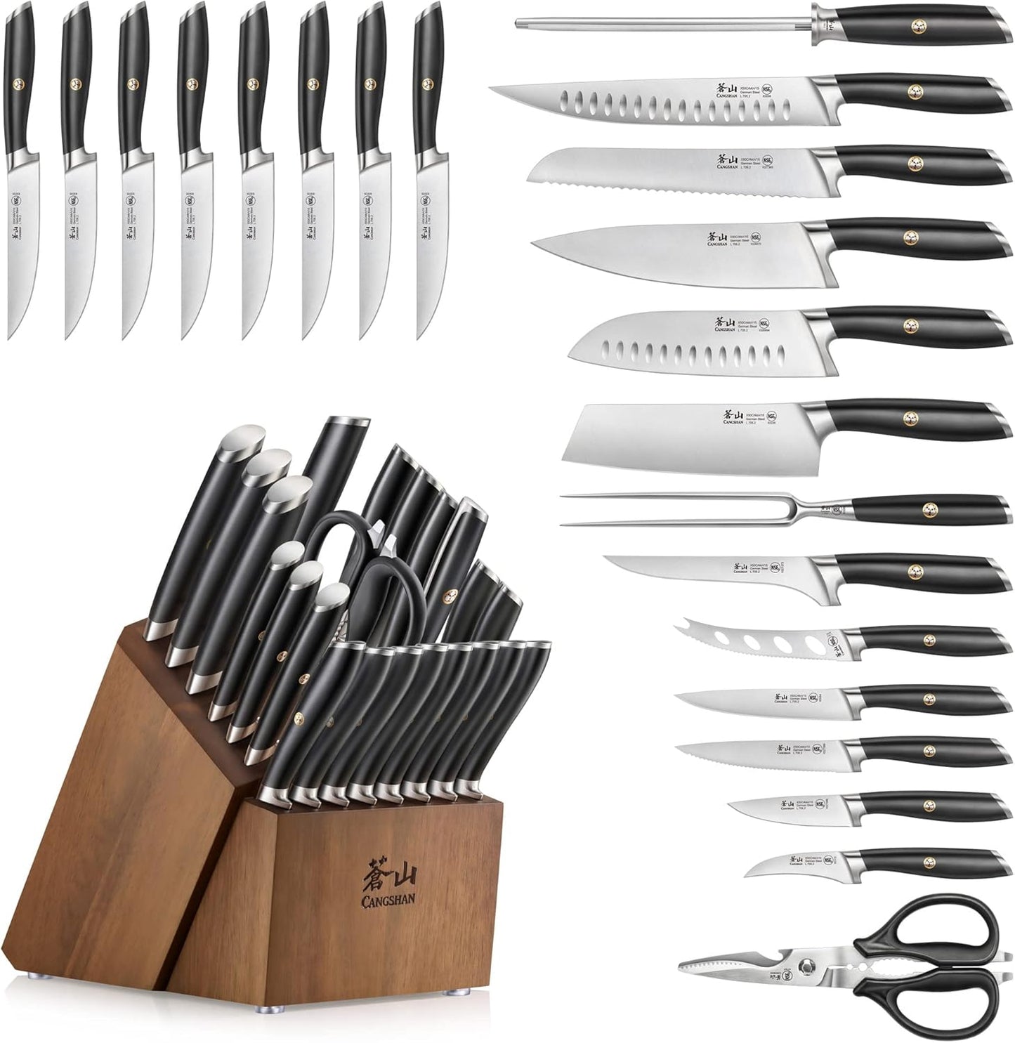 Cangshan L Series 23-Piece Classic Knife Block Set, Forged German Steel, 1027457