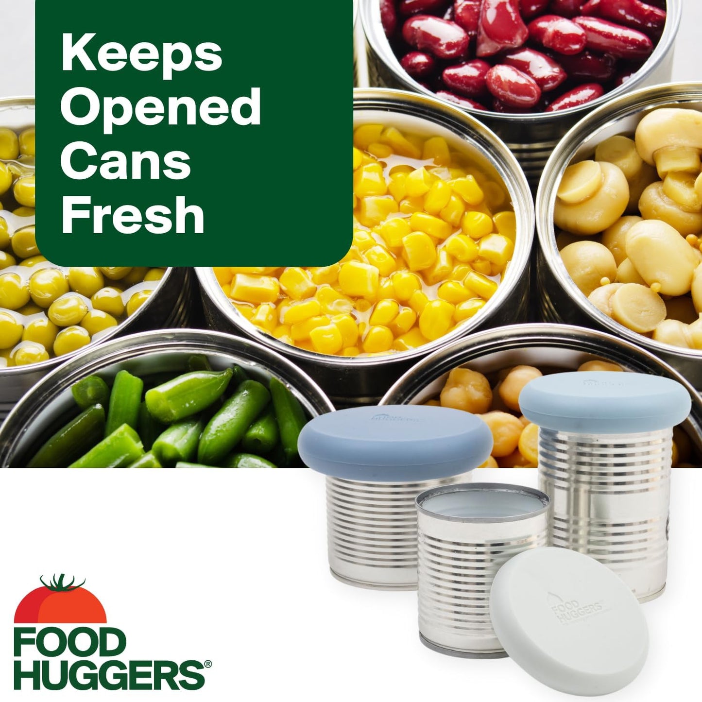 Food Huggers 3 Can Covers | Reusable Can Lids Snugly Seal Cans and Jars | 100% Food Grade Durable Silicone | Plastic Free (Blue)