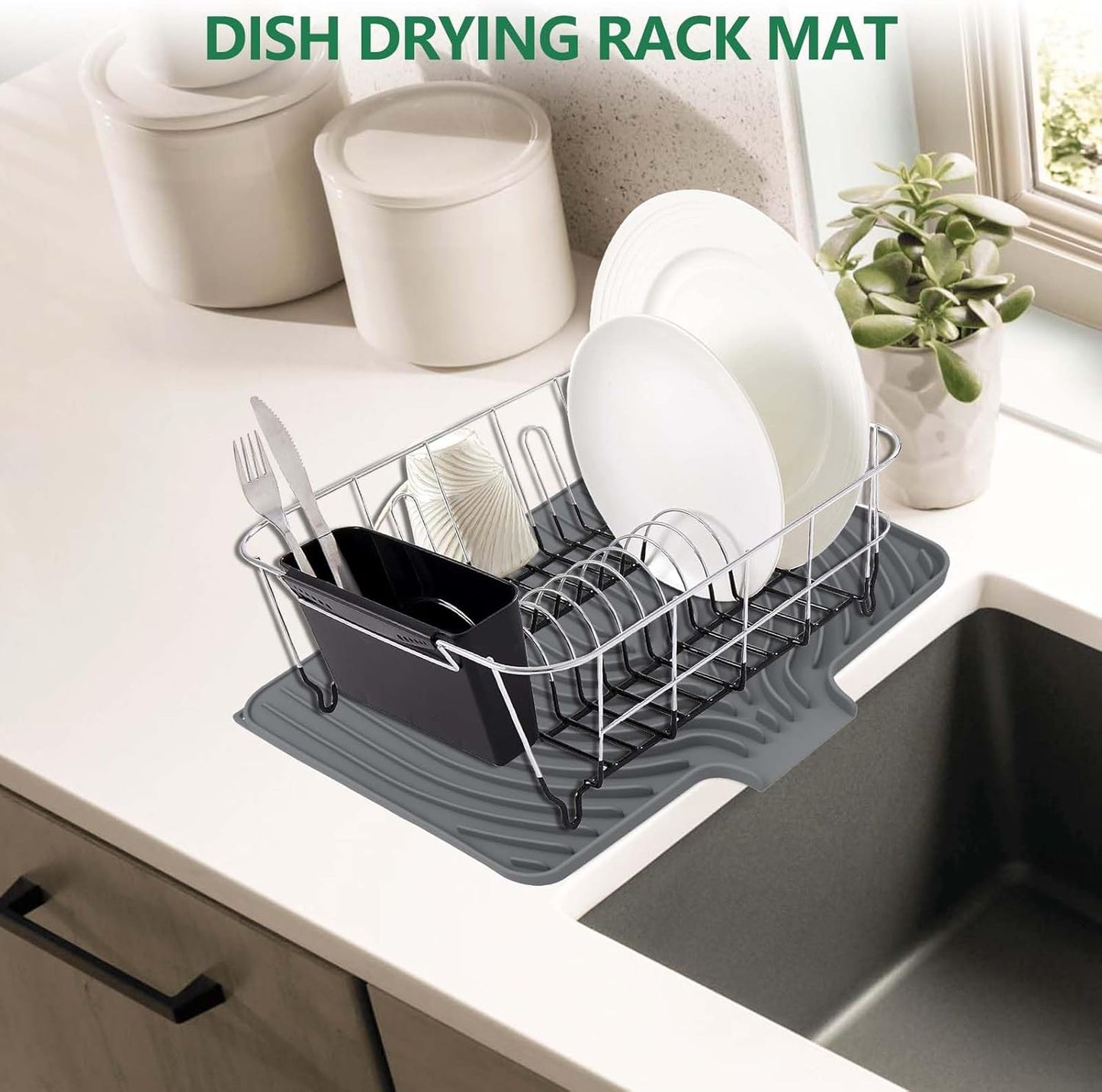 GUUKIN Silicone Dish Drying Mat,17.7" x 11.8 " Drying Matt Kitchen Counter, Non-Slip Drying Pad, Easy Clean Pad for Countertop Protection, Multi-Functional Use, Not applicable Bumps up sink (Grey)