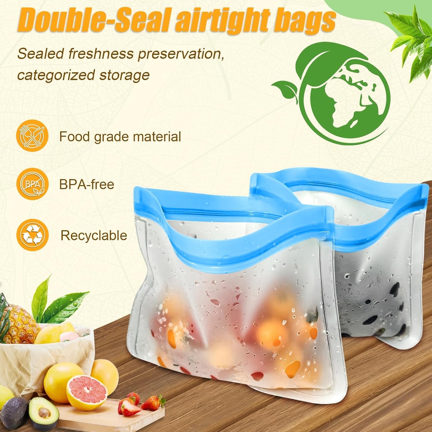 10 Pack Reusable Silicone Food Storage Bags, Leakproof Dishwasher Safe Reusable Freezer Bags for Food Containers, Lunch Bags for Sandwich, Snack, Marinate Meat, Salad Fruit
