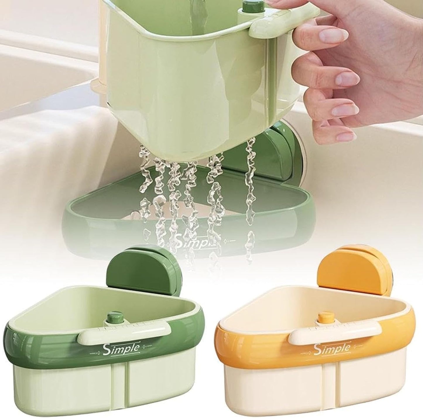 Suction Cup Sink Corner Rack, Curetoaway Corner Sink Strainer, Sink Trash Catcher, Plastic Triangular Baskets Corner Hanging, Rust Resistant, for Kitchen Food Waste (2Pcs Yellow)