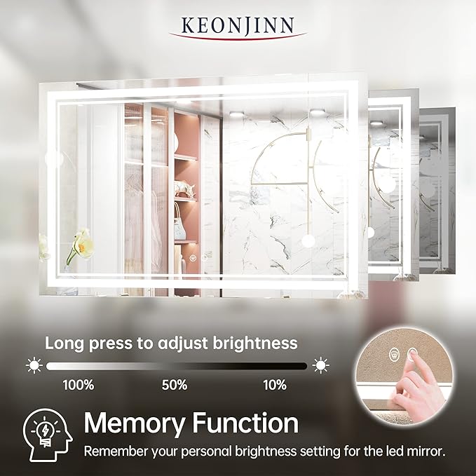 Keonjinn 48 x 30 Inch LED Mirror Lighted 6000K(Horizontal or