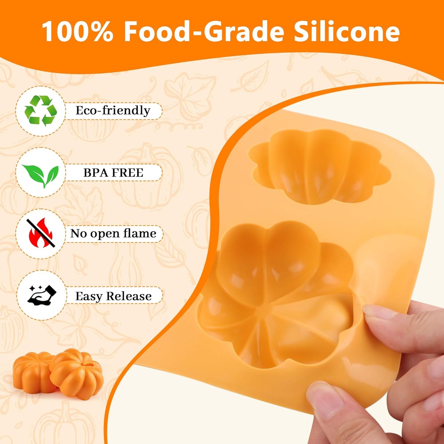 3-Pack 6-Cup Silicone Muffin Pans, Nonstick Cupcake Baking Molds, BPA/PFA-Free, Dishwasher & Oven Safe Pumpkin