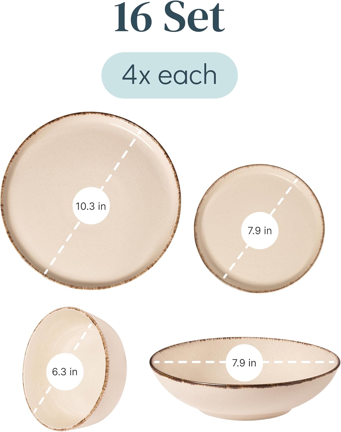 Earthenware dinnerware set 4 persons Rustic 16 pcs - Rustic design dinnerware set, dishwasher safe - Bowl and plate set - Pure Living dinnerware in beige…