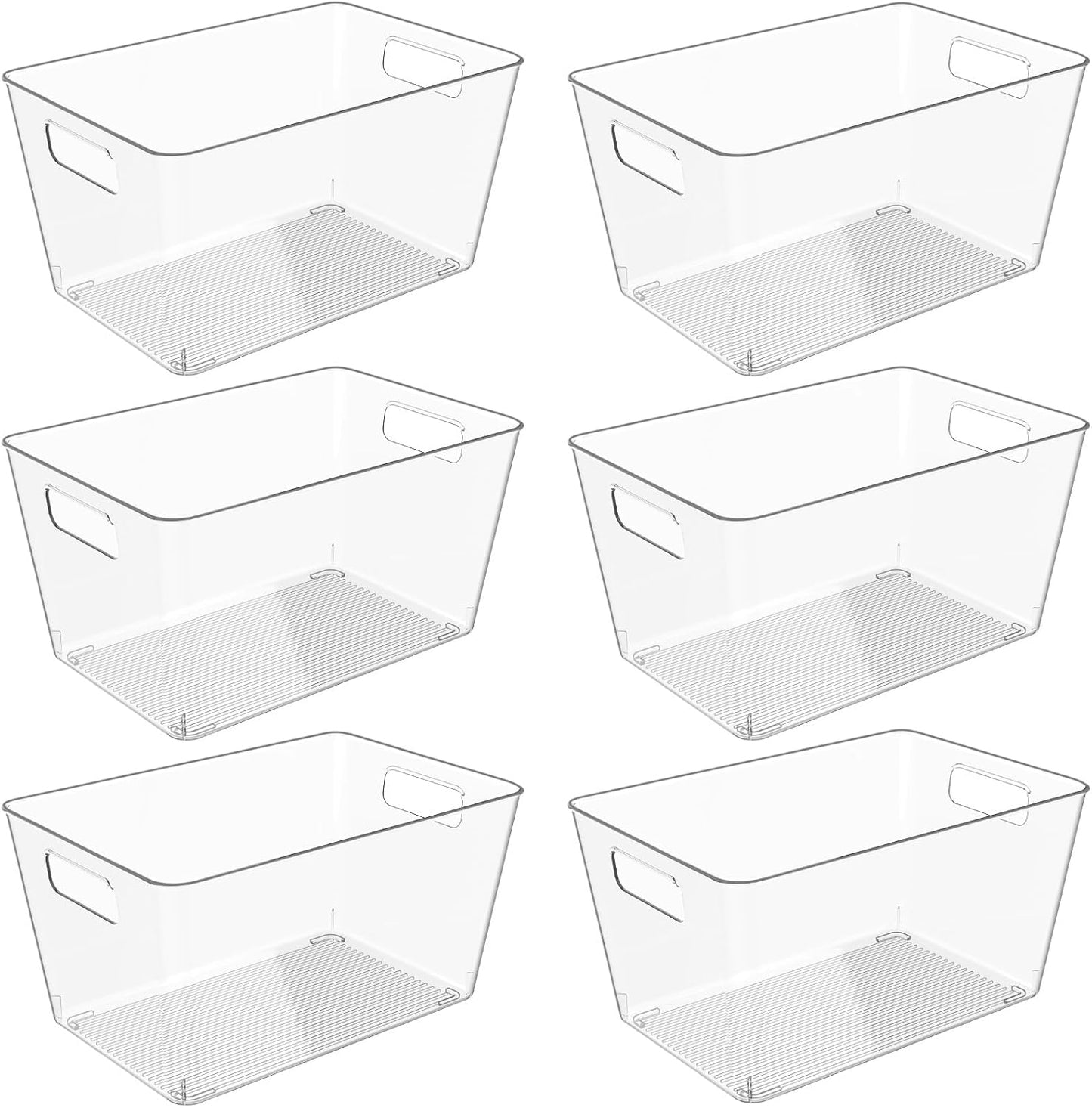 6 Pack Clear Plastic Storage Bins, 11" Large Pantry Organizer Bins with Handles, Plastic Containers for Refrigerator,BPA-Free Perfect for Kitchen,Fridge,Cabinet,Pantry,Bathroom,Closet Organization