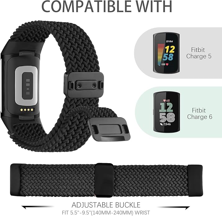 Magnetic Braided Nylon Compatible with Fitbit Charge 6 Bands/Fitbit Charge 5 Bands for Women Men, Soft Sport Stretchy Breathable Strap Replacement Wristband for Charge 6/Charge 5