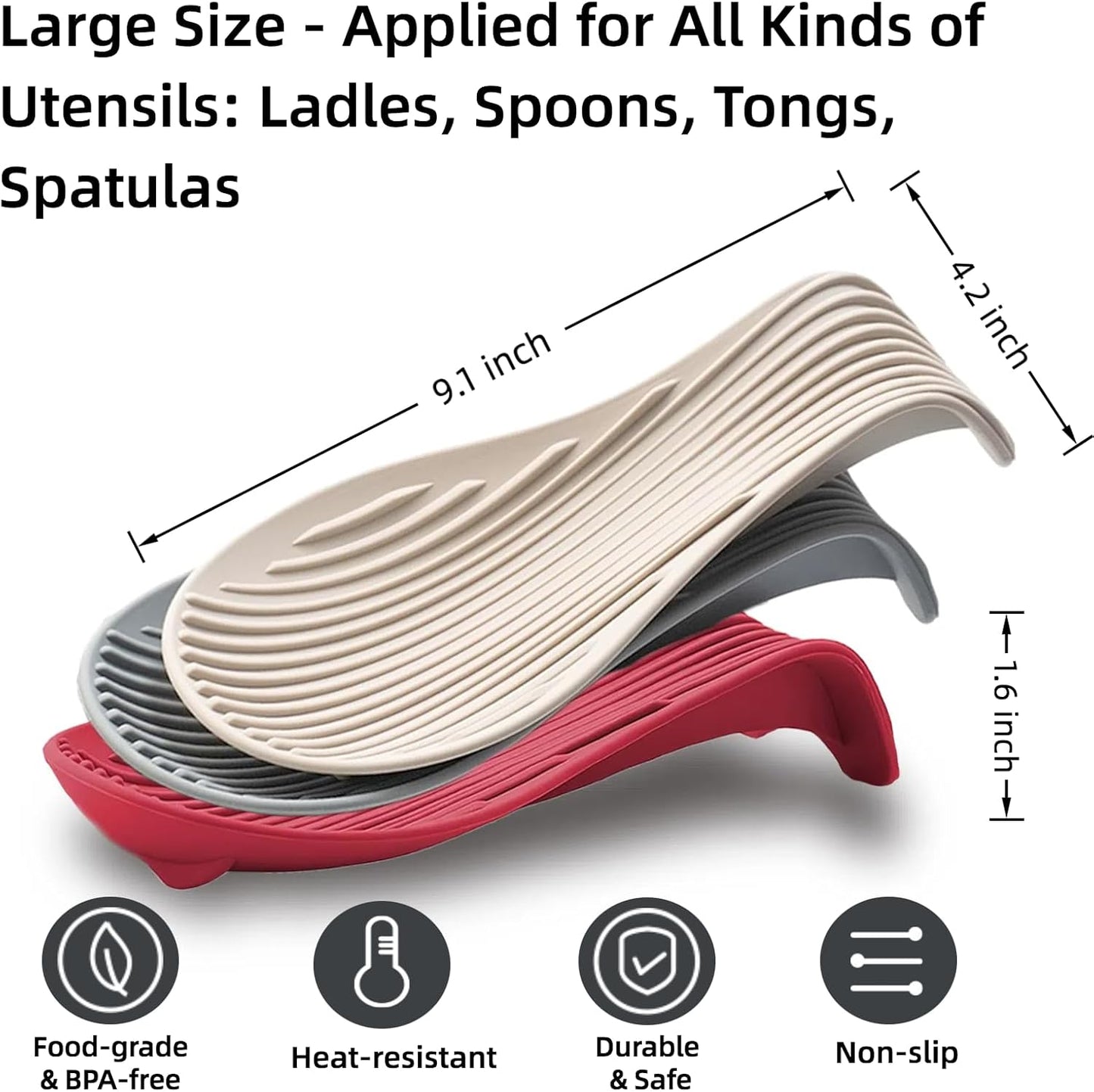 Silicone "Deck Chair" Large Heat-resistant Spoon Rest for Stove Top/Countertop, Reusable Kitchen Cooking Utensil Holder for Spatulas, Ladles, etc., Dishwasher Safe, 9.1*4.2*1.6in (Dark Gray)