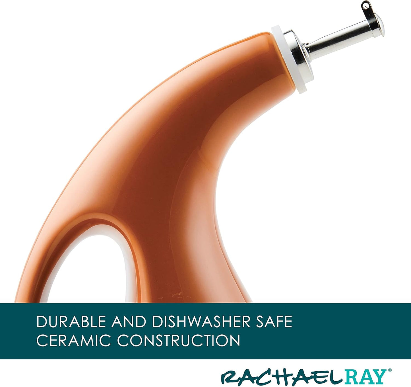 Rachael Ray 48466 Ceramic EVOO Oil and Vinegar Dispensing Bottle with Spout, 24 Ounce - Pumpkin Orange