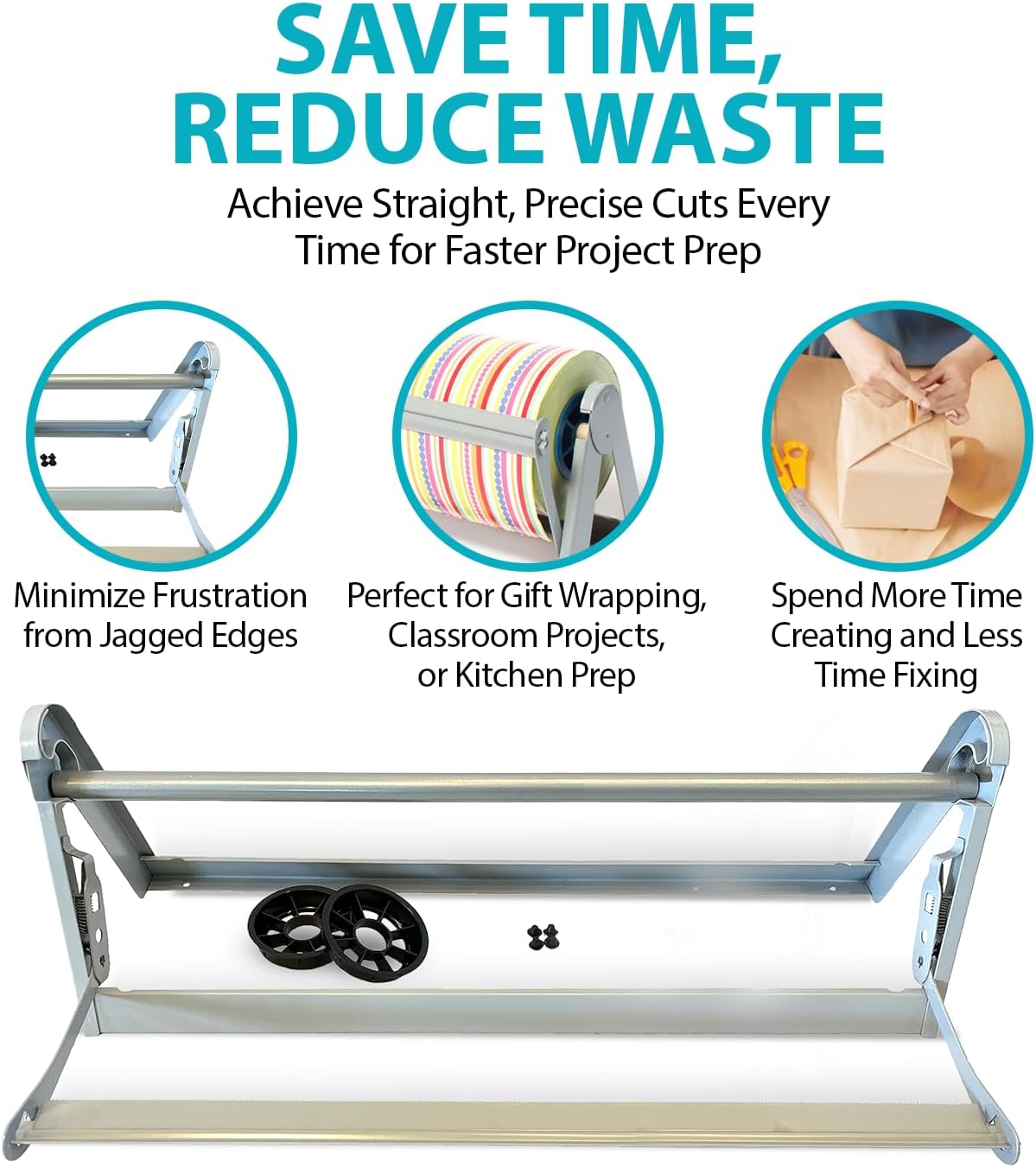 24" Wide Roll Paper Dispenser with Cutter for Desktop – Roll Dispenser with Serrated Cutter – Fits Craft, Freezer, Wrapping, Butcher Paper Roll or Cling Film – Heavy-Duty, Grey