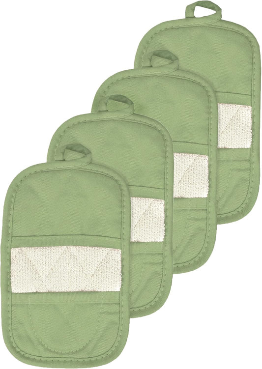 Ritz Premium Pot Holders & Heating Pads (4-Pack), 8.5" x 5.5", Heat Resistant, 100% Cotton Terry-Looped Pocket, for Kitchen and Barbeque, Cactus Green