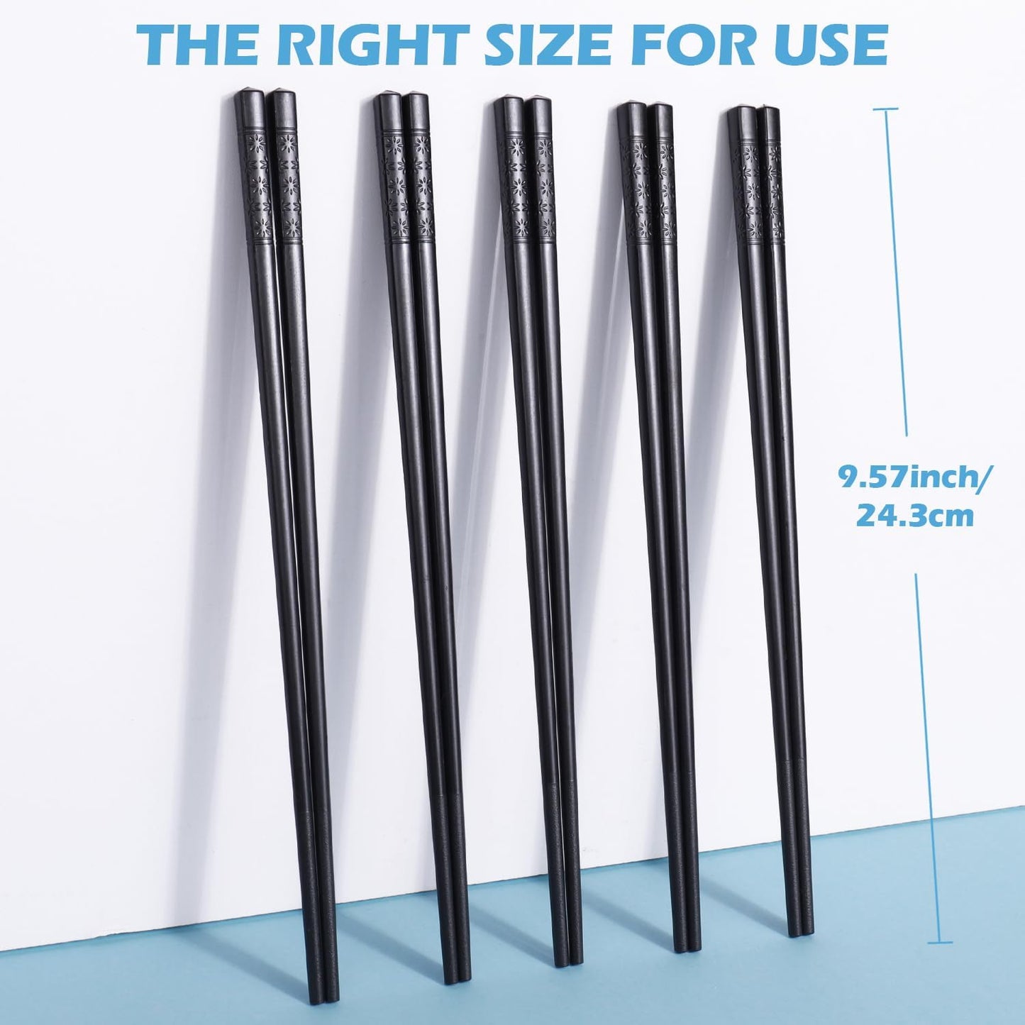 GLAMFIELDS 5 Pairs Premium Chopsticks Reusable Dishwasher Safe 9.5 Inch Fiberglass Chop Sticks Gift Set Non Slip Lightweight Cherry Blossom Pattern