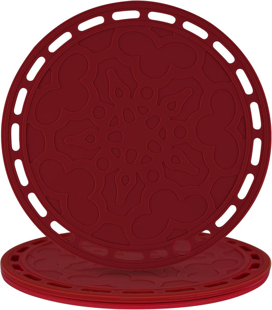 Smithcraft Silicone Trivet Big Round Pot Holder and Trivet for Hot Dishes and Pots, Hot Mat for Countertops, Tables, Spoon Rest - Set of 3 (Merlot Red)