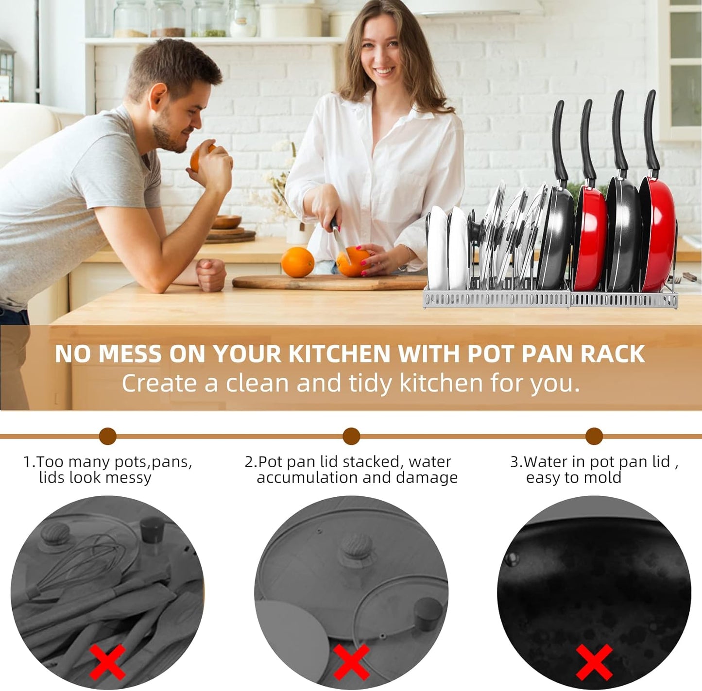 Expandable Pot & Pan Organizer - Grey Cabinet Rack with 10 Adjustable Compartments for Cookware, Baking & Frying Pans
