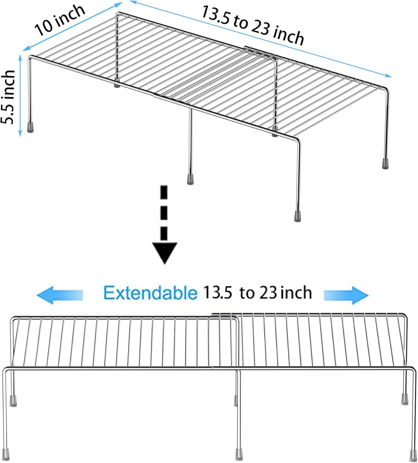 Redrubbit Cabinet Storage Shelf Rack, Expandable Metal Rustproof Kitchen Counter and Cabinet Shelf, Storage Rack Organizer Space Saver for Kitchen, Fridge, Cabinet, Bathroom, Chrome, Set of 4