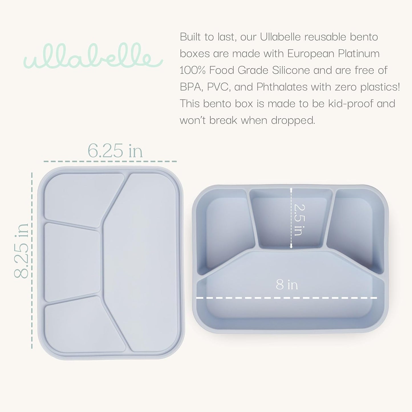 Ullabelle Leak Proof Bento Box Food-Grade Silicone Bento, BPA, Phthalate, Lead, & PVC Free - Bento Lunch Box for Daycare, Kids, & Adults - Leak Resistant Sets With Lids Snack Box Container (Beige 4)