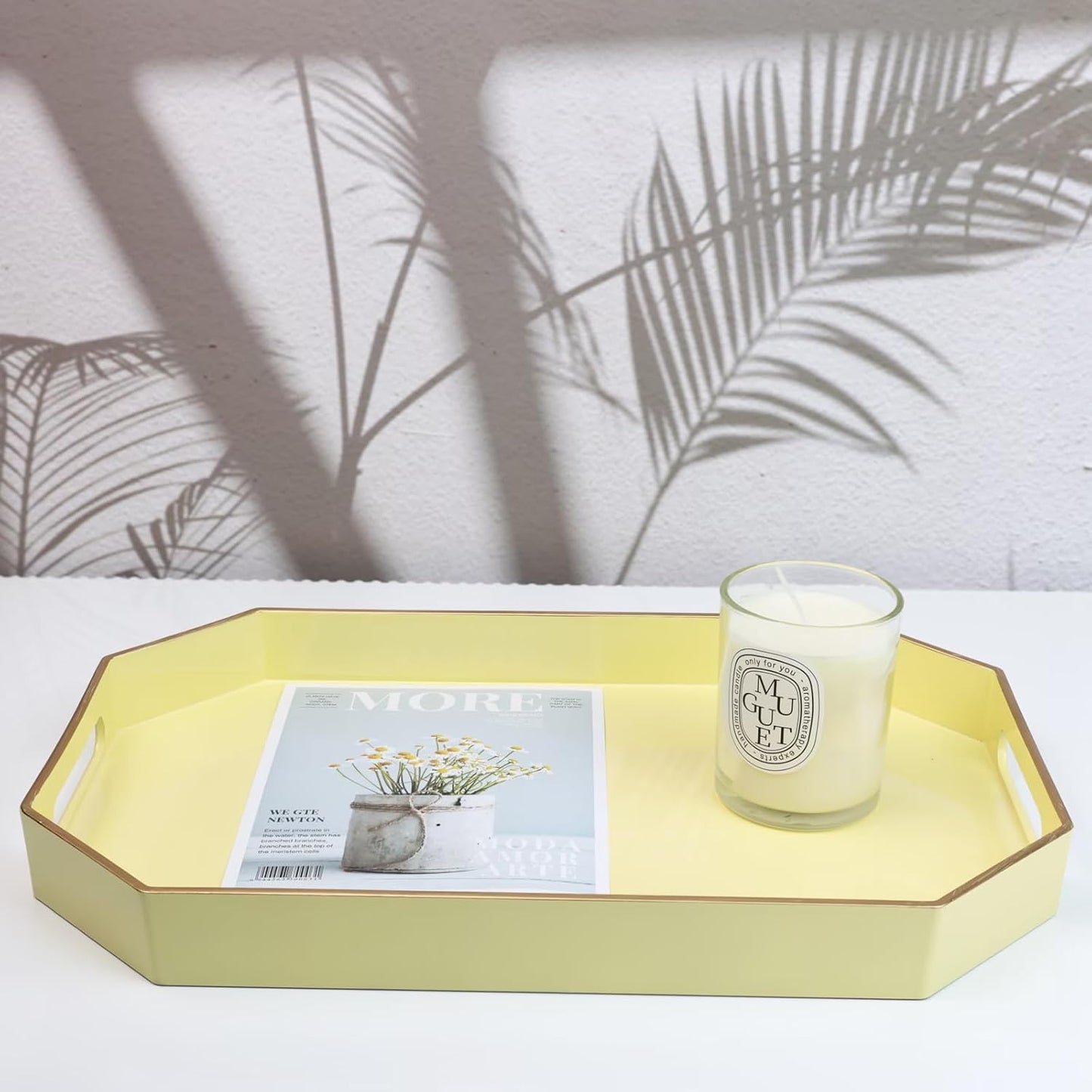 Spsyrine Yellow Plastic Serving Tray for Ottoman, Coffee Table, Octagon Decorative Tray for Entertaining, Outdoor, Living Room, Home Decor