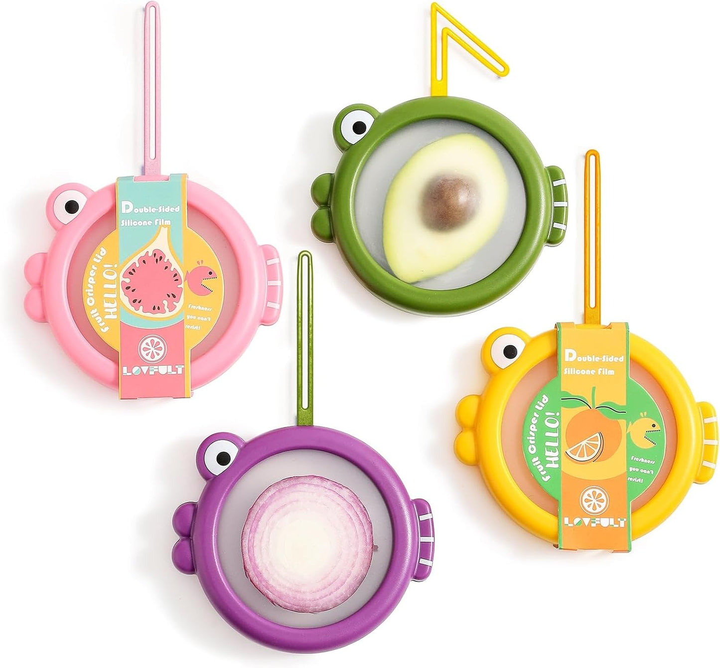 Avocado & Onion Saver – 4-Pack Reusable Food Storage Containers for Fridge – Fish-Shaped Keepers for Tomato, Garlic, Lemon – Help Reduce Food Waste