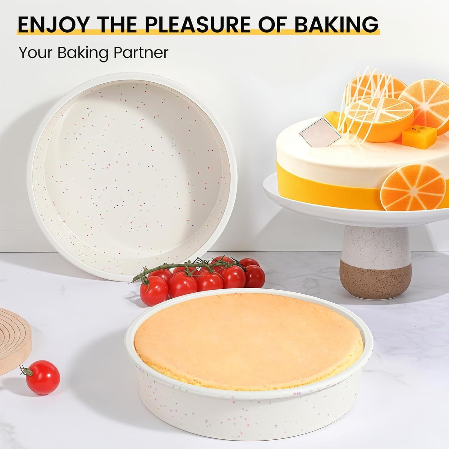 Vinino 8 Inch Silicone Round Cake Pan with Metal Reinforced Frame Set of 3, Nonstick Silicone Springform Pan for Baking Suitable for Making Layers, Cheese & Chocolate Cakes