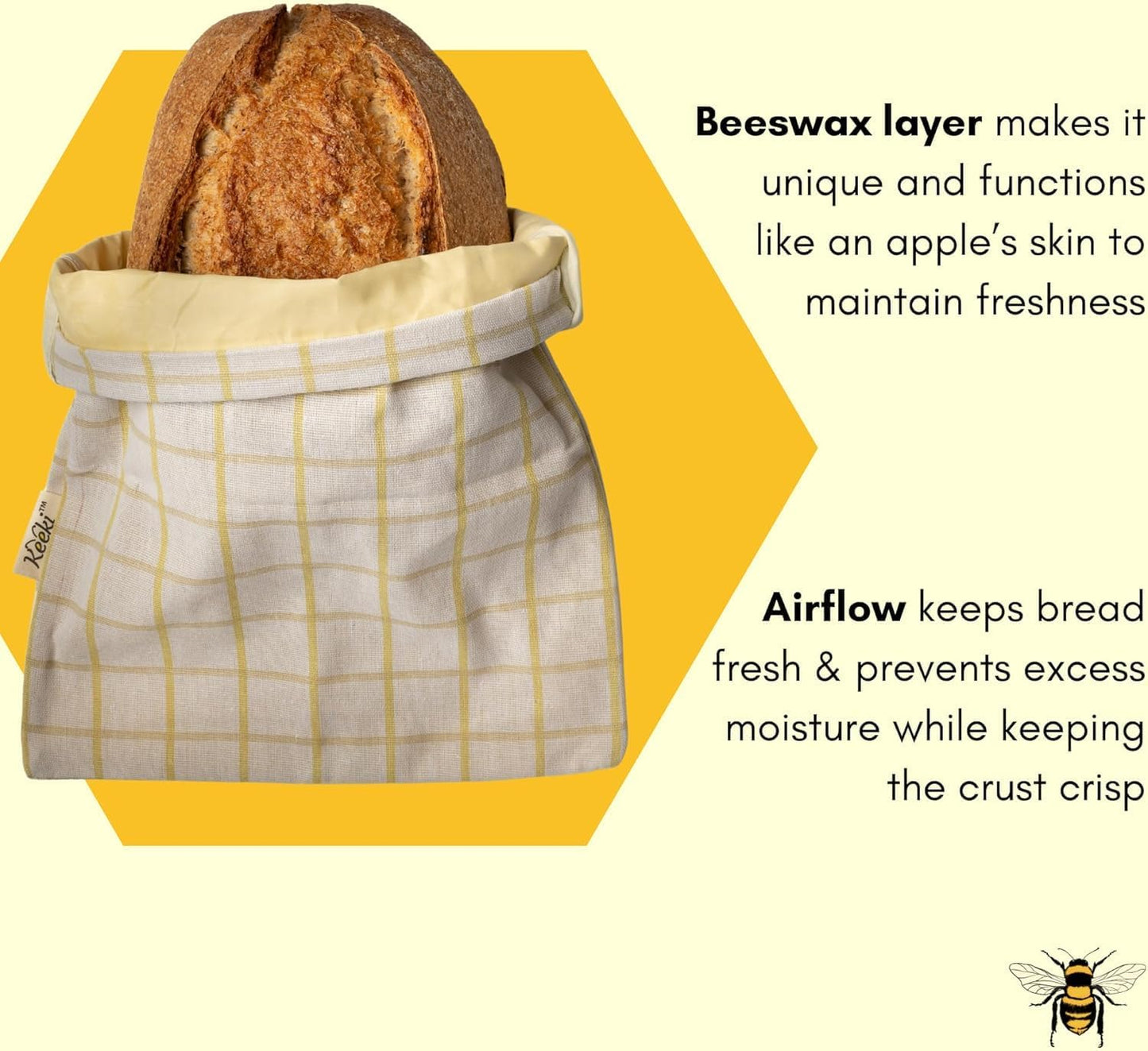Keeki Bag - The Original Beeswax Lined Bread Bag for Homemade & Sourdough | Reusable Linen Bread Storage | Beeswax Wrap Alternative | Plastic-Free Storage w/Wide Drawstring Closure (Pink, Regular)