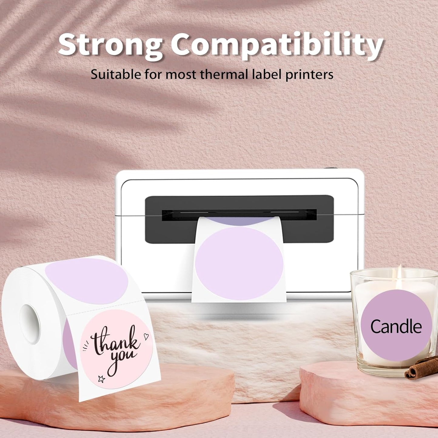 Thermal Label,2 Inch Pink Gradient Round Thermal Printer Stickers,Self-Adhesive Round Direct Thermal Labels,Thermal Stickers for DIY Logo Design,Name Tag (500 Labels/1 Roll)