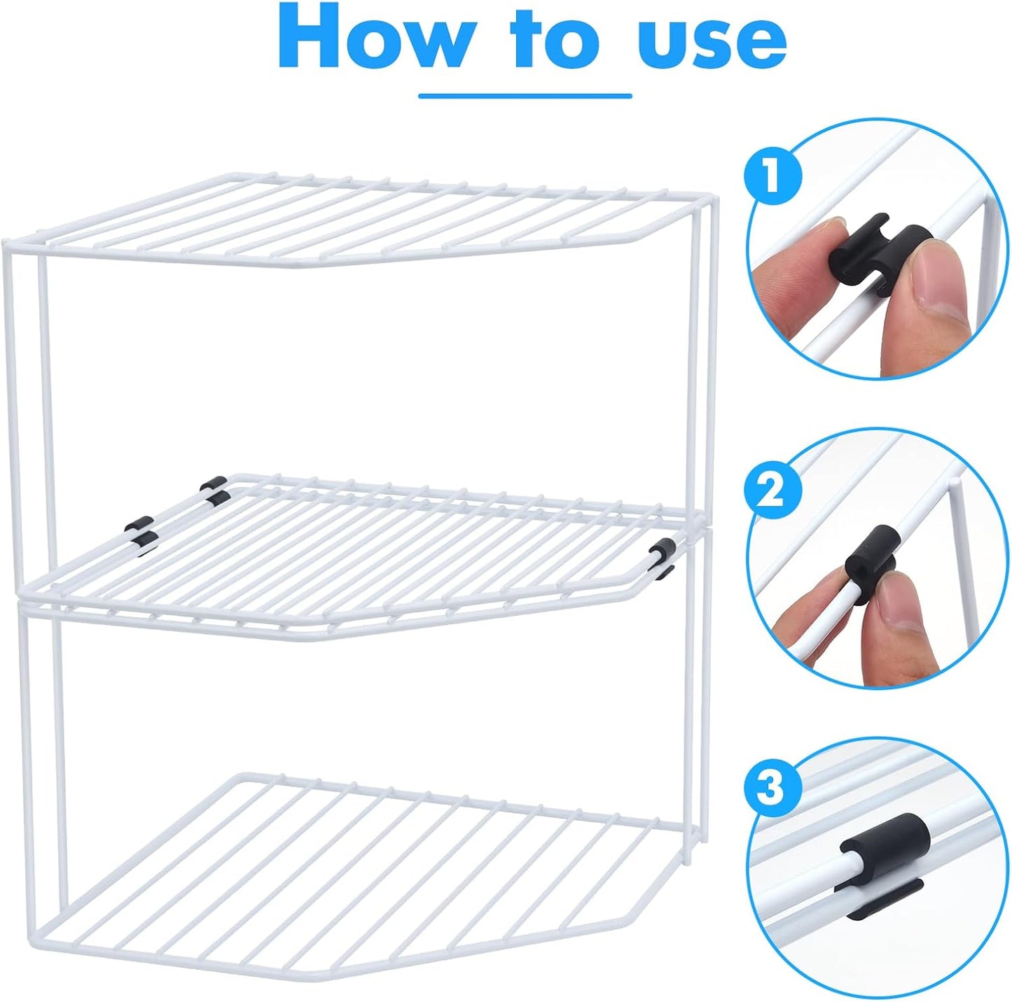 AKAZA 2Pcs 2-Tier Corner Stackable Organizer Shelf for Kitchen - Cabinet Storage Shelf Rack, Shelves，Kitchen Counter and Cabinet Shelf, Storage Rack Organizer for Kitchen(White)