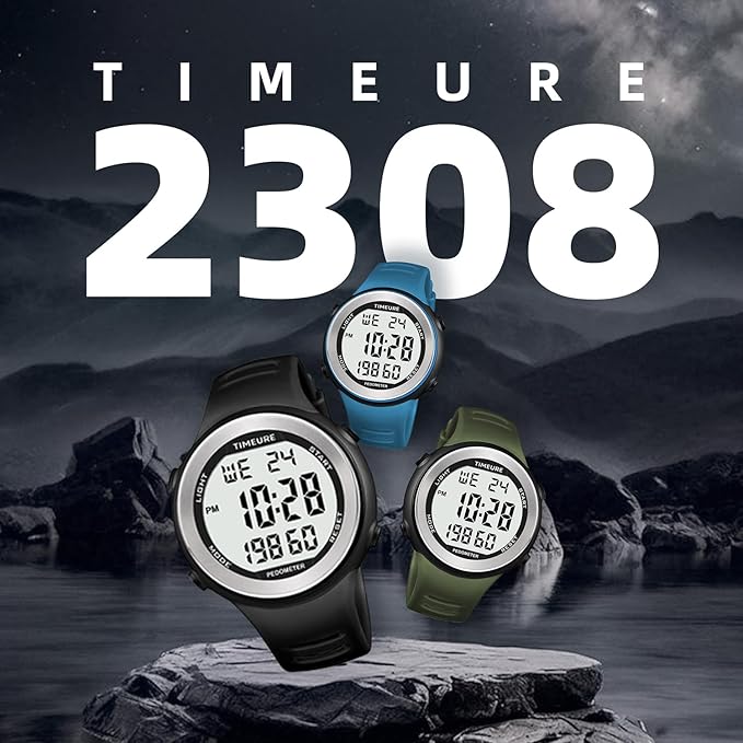 Mens Pedometer Watch for Walking Step Counter Watch No Charging, No App Connection, with EL Backlight. Simple, Practical Choice for Mobile-Free Fitness Enthusiasts TIMEURE-2308