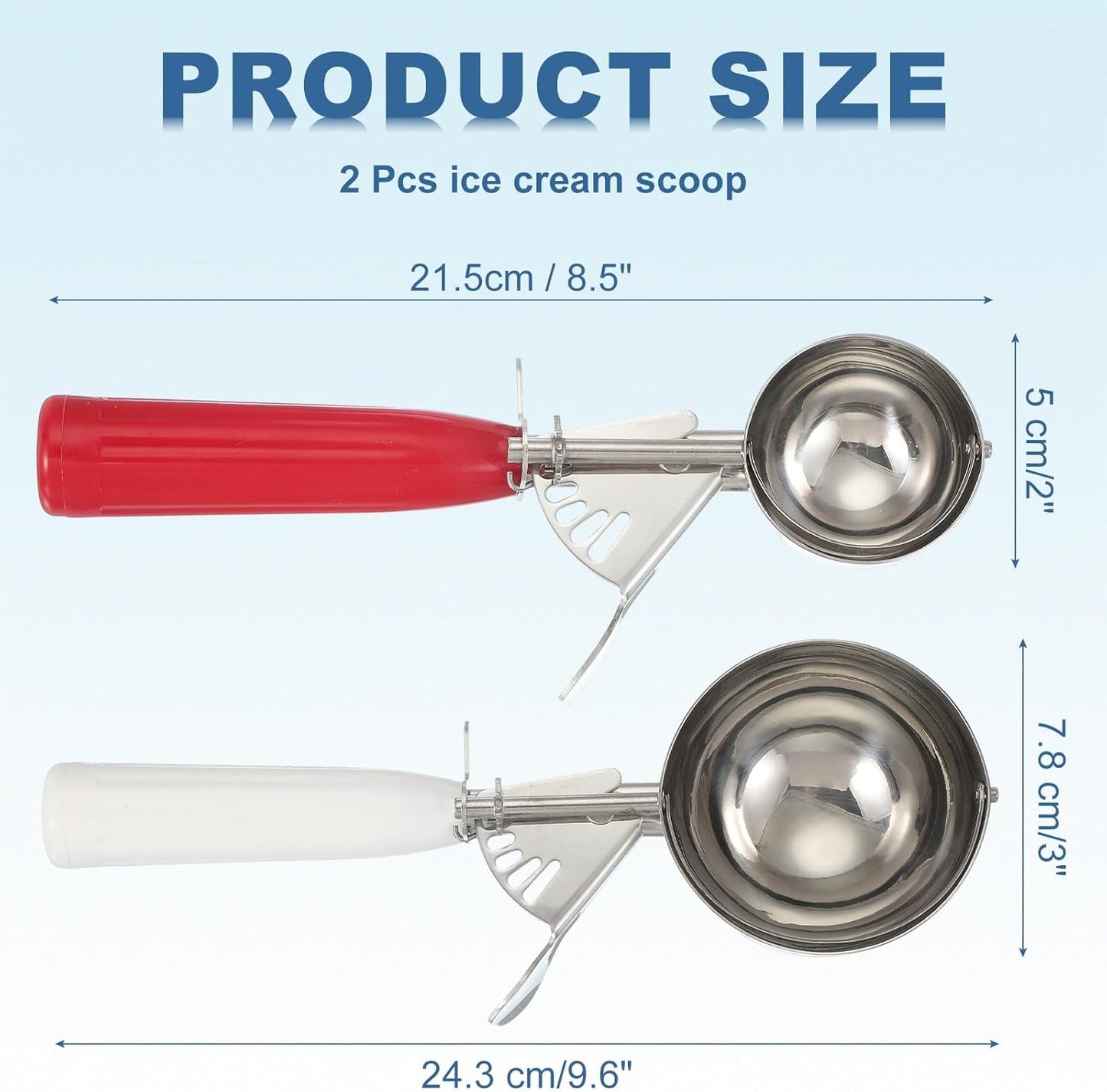 uxcell 2 Pcs Cookie Scoops, Ice Cream Scoop with Trigger for Baking Cookie Dough Rice Pudding Kitchen Gadget, Red, White