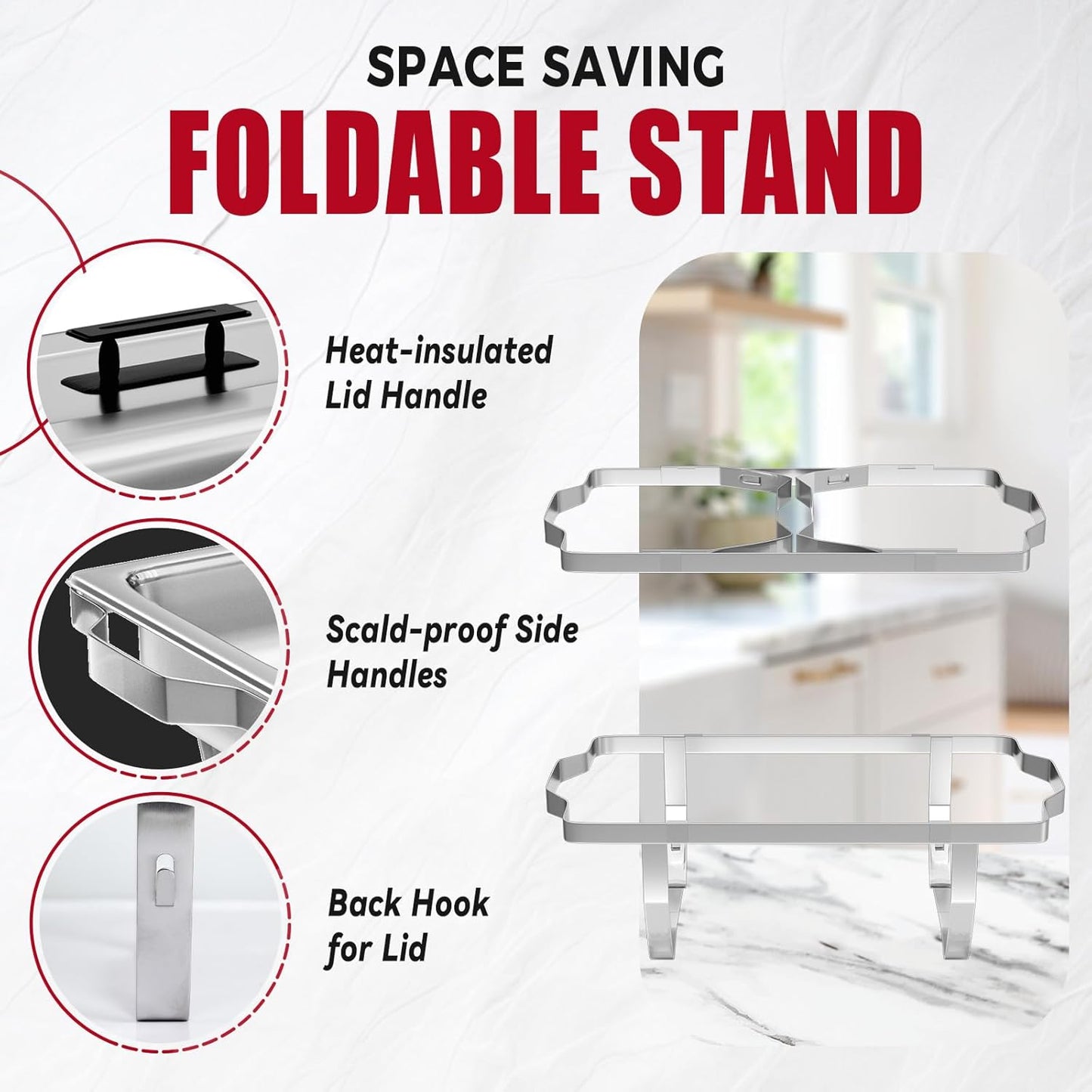 Chafing Dish Buffet Set of 2, 8QT Stainless Steel Rectangular Chafers and Buffet Warmer Sets for Catering, with Food & Water Pan, Lid, Foldable Frame, Fuel Holder for Event Party Holiday