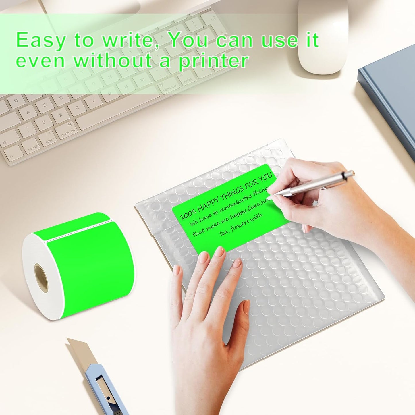 3 X 5 Inch Printable Waterproof Rectangle Color Coding Labels, 300 Per Roll Adhesive Color Coding Stickers for Bar-Codes, Address, Small Business Labeling, Inventory, Fluorescent Green