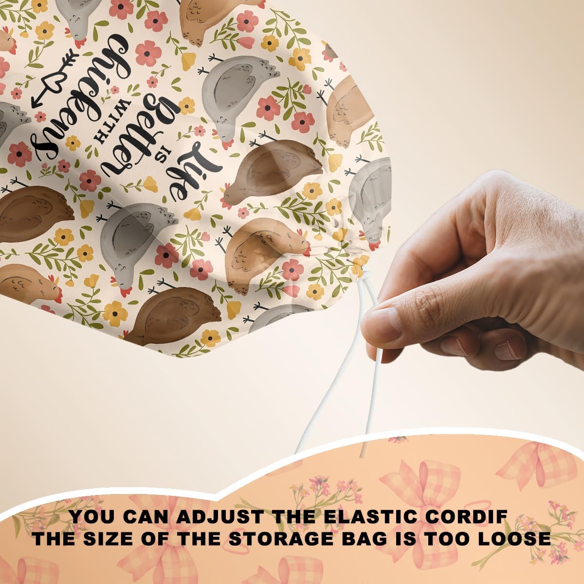 Rustic Chicken Plastic Bag Holder, Vintage Chickens Grocery Bag Holder for Plastic Bags, Pull Rope Free Adjustment, Floral Grocery Bags Storage Dispenser for Home Kitchen, Chicken Gifts for Women