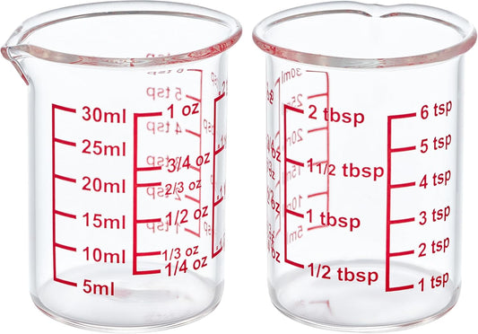 High Borosilicate Glass Measuring Cup with V-Shaped Spout, 30ml (1oz) | Pack of 2 – Precision Glass Measuring Cup for Kitchen & Bar