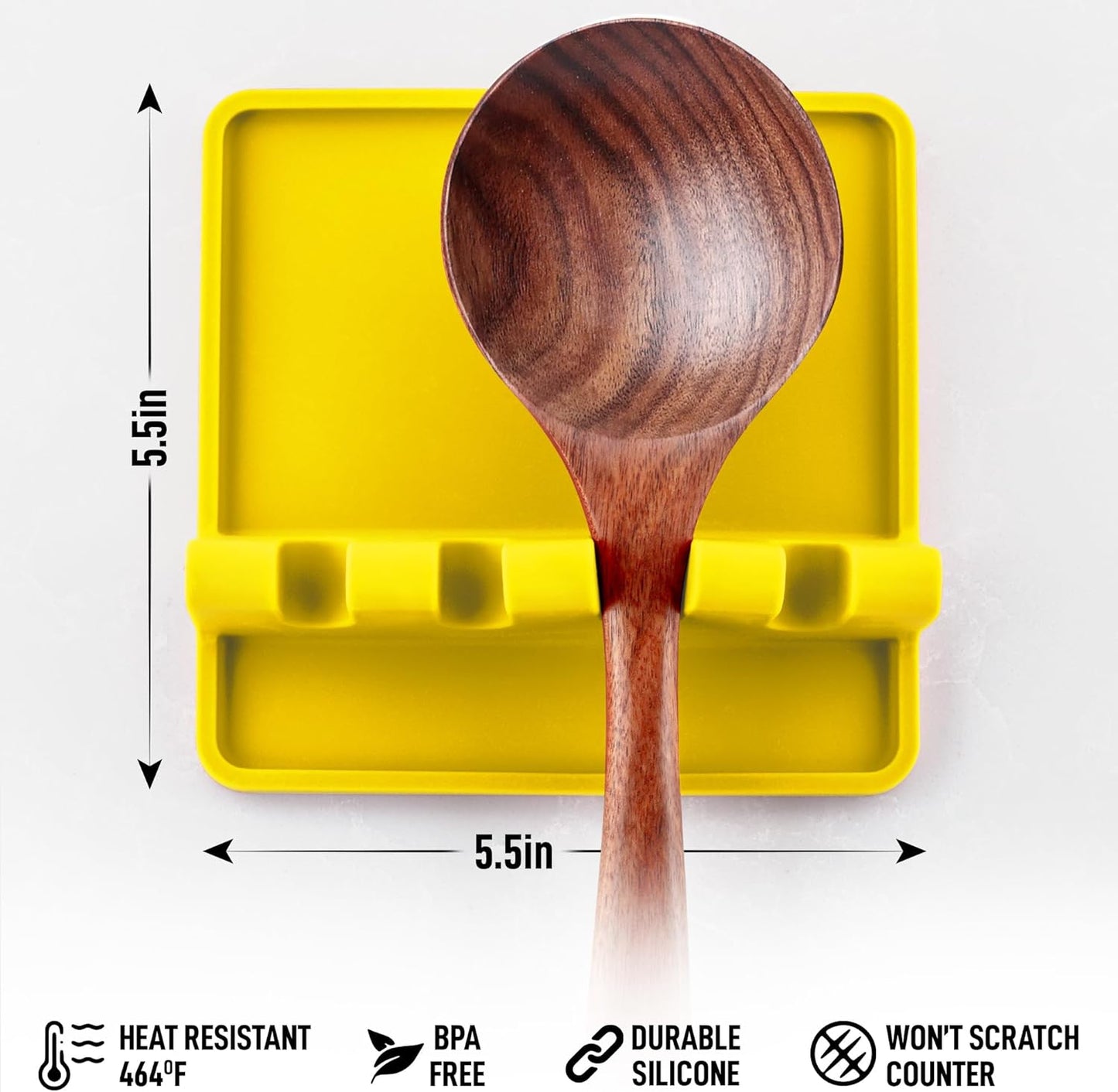 Zulay Kitchen Silicone Utensil Rest with Drip Pad for Multiple Utensils - BPA-Free, Heat-Resistant Spoon Rest & Spoon Holder for Stove Top - Kitchen Utensil Holder for Ladles & Tongs - Yellow