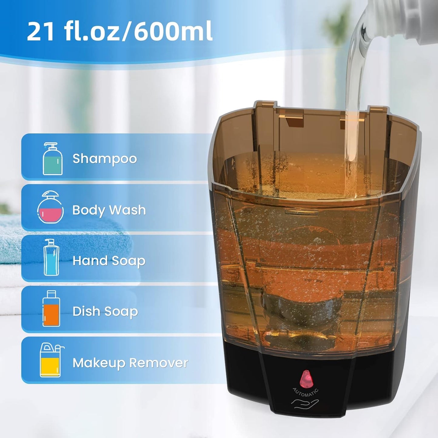 SVAVO Automatic Soap Dispenser Hand Soap Dispenser Wall Mount 600m/21fl.oz, Touchless Electric Sensor Pump Battery Operated for Offices Home Kitchen Bathroom Hotel Restaurant Commercial