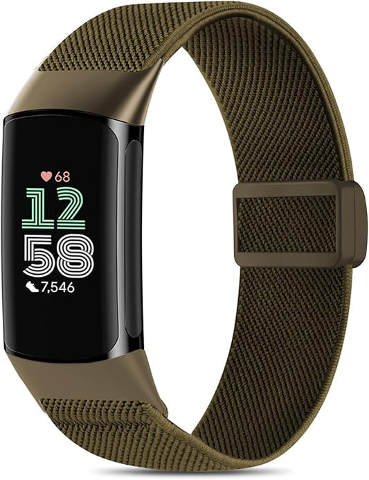Magnetic Stretchy Nylon Compatible with Fitbit Charge 6 Bands/Fitbit Charge 5 Bands, Elastic Fabric Sport Adjustable Wristband Strap for Charge 5/6 Smartwatch Women Men