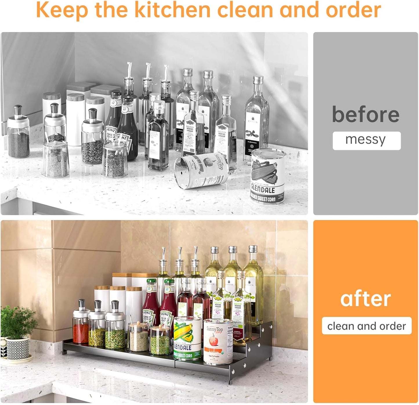 Premium Spice Rack Organizer for Countertops - 3-tier space-saving kitchen organizer for spice jars, oil bottles and utensils 1 Pack Grey (modern rust-resistant design)