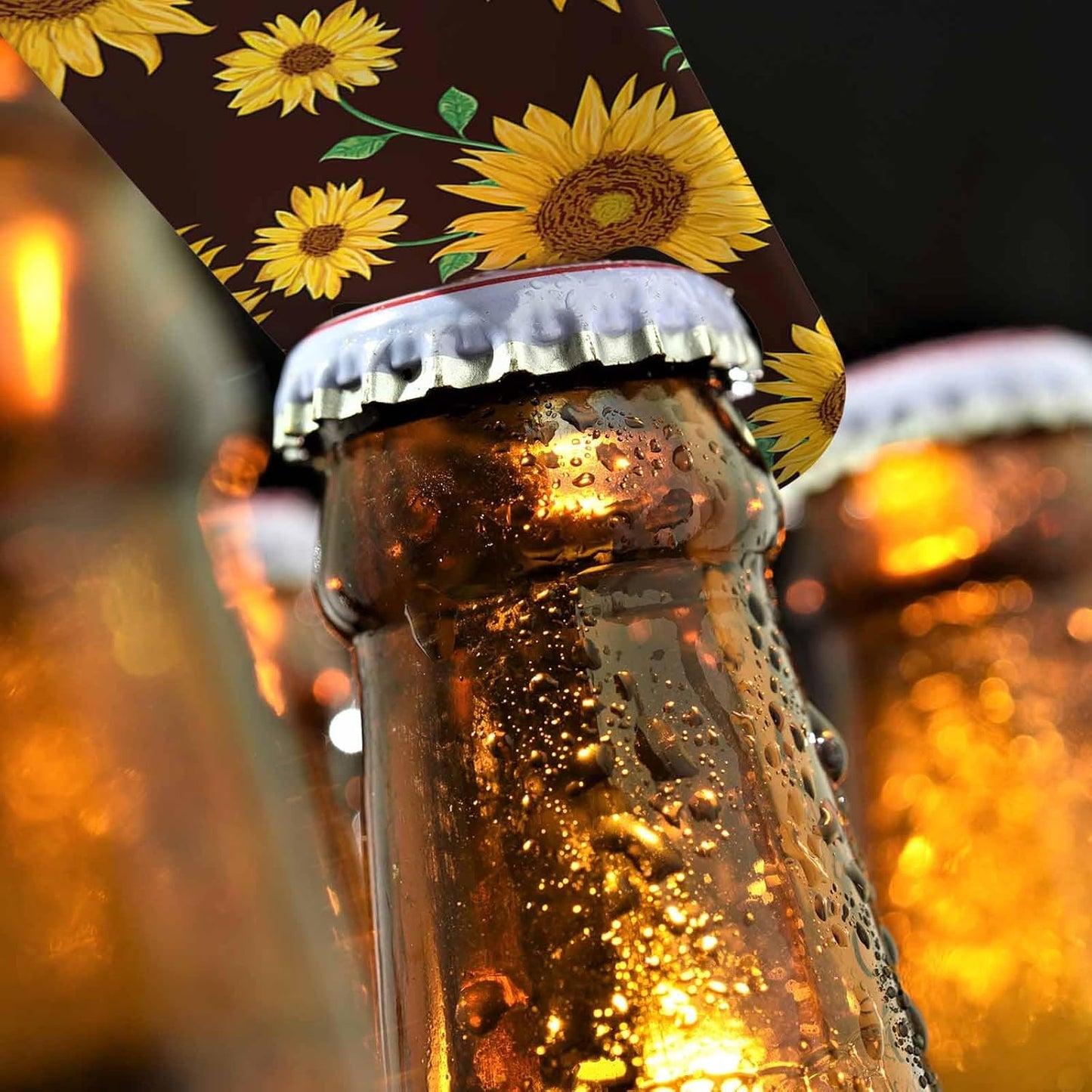 Watercolor Sunflowers Stainless Steel Bottle Opener Flowers Buds and Leaf Floral Plant Vintage Style Flat Beer Bottle Opener Keychain for Home Kitchen Bar Restaurant Party Birthday Gift