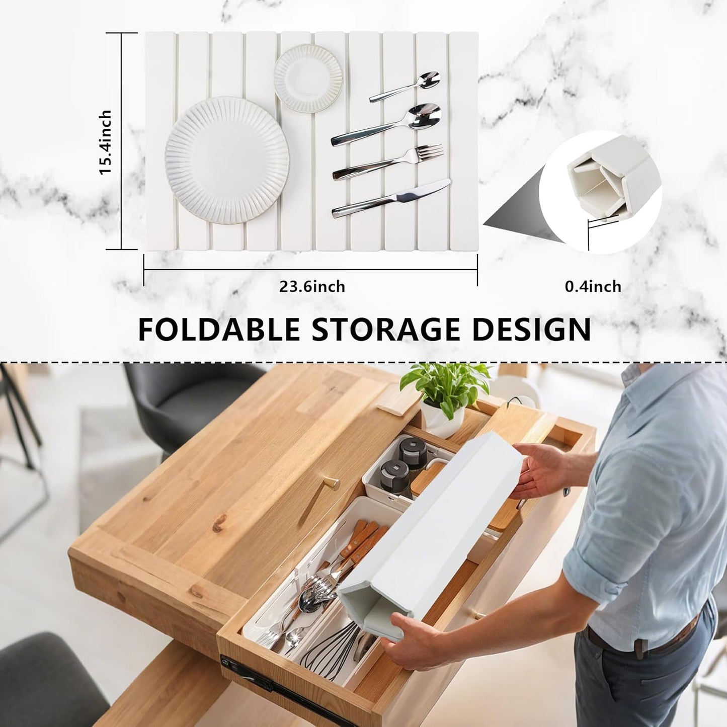 Large Stone Drying Mat for Kitchen Counter Diatomaceous Earth Collapsible 24”（L）*16”（W）Super Heat Resistant Mats, Quick Absorbent Dish Drying Rack（Light Gray）