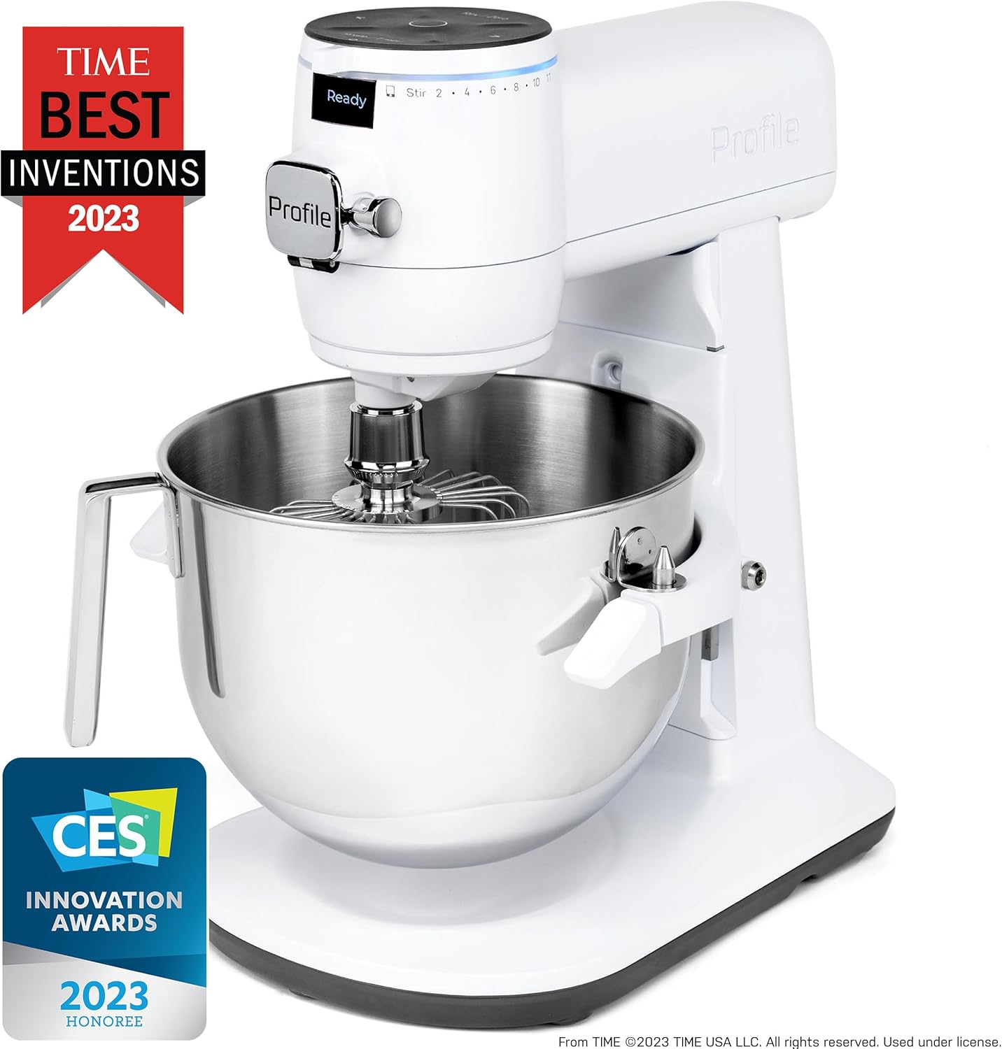 GE Profile Smart Stand Mixer w/Built-In Smart Scale & Auto Sense Technology, 7qt Stainless Steel Bowl, 11 Speed l Dough Hook, Beater, 11-wire whip l works w/Amazon Alexa & Google Home l Stone White