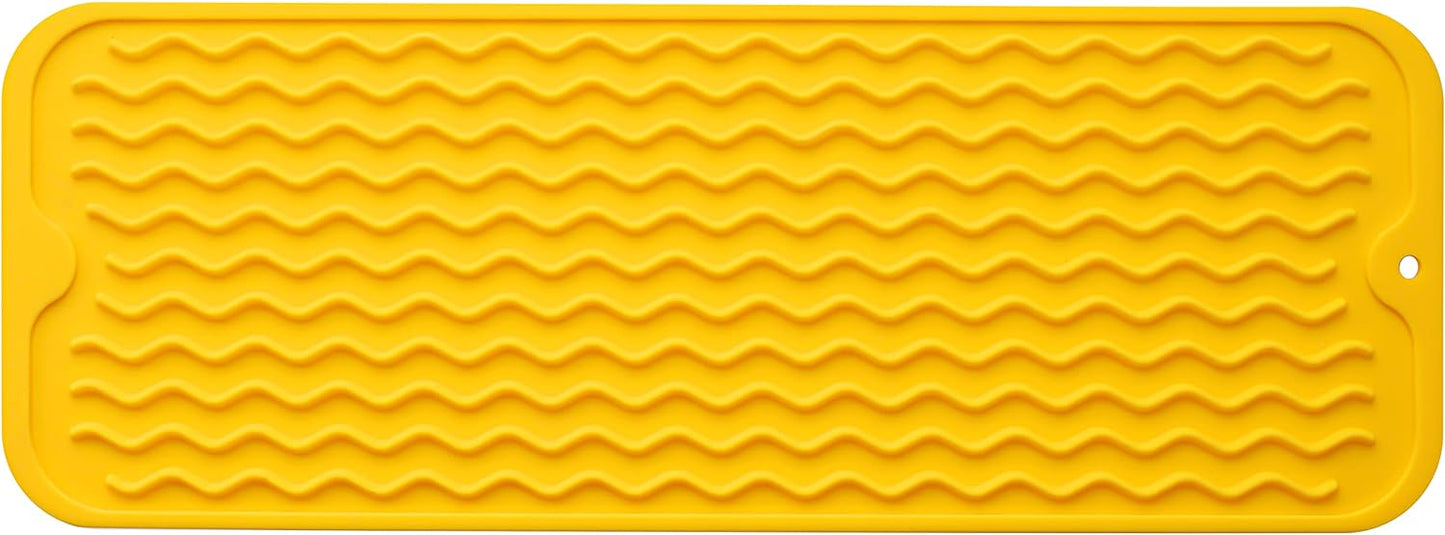 Silicone Dish Drying Mat for Multiple Usage,Easy clean,Eco-friendly,Heat-resistant Silicone Mat for Kitchen Counter,Sink,Bar,Bottle,or Cup Yellow M 17 inches x 6 inches