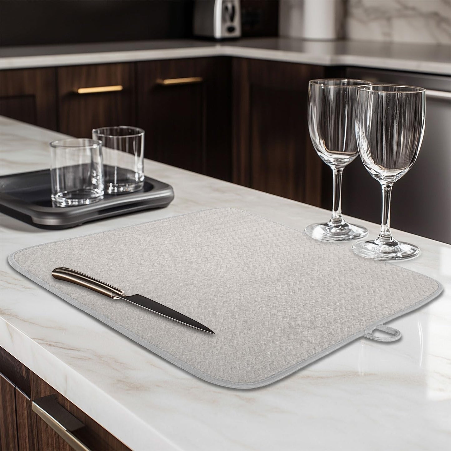 2 Pack Dish Drying Mat, Large 16" x 18" Highly Absorbent Microfiber Kitchen Counter Mat, Dish Drying Pad for Dishes,Perfect Drying Mat for Kitchen Counter, Utensils, Pots and Pans, Grey