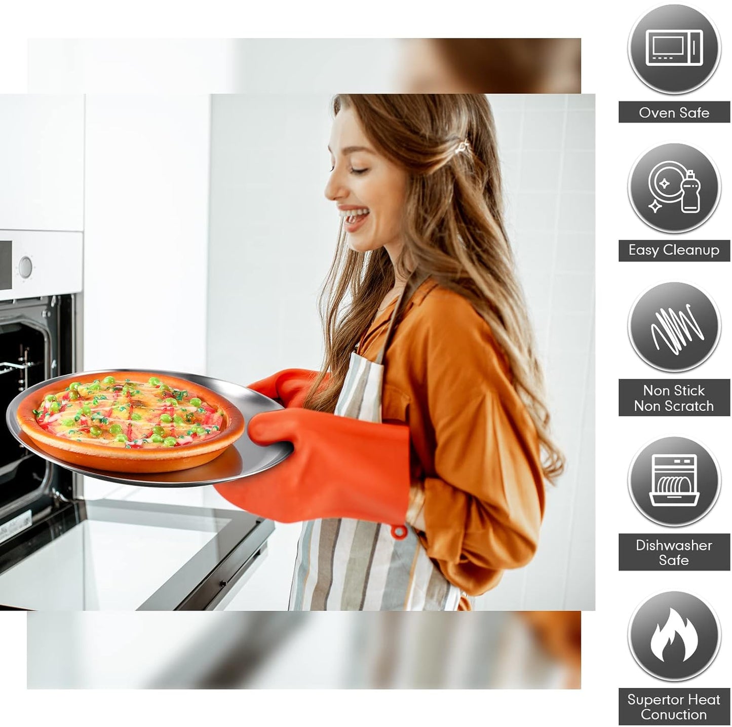 Thenshop 8 Pieces 18 Inch Pizza Pans Bulk Stainless Steel Sets Round Bakeware Pizza Trays for Oven Kitchen Baking Home Restaurant Safe Sturdy Reusable Easy Clean(Matte Silver)