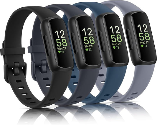 4 Pack Bands for Fitbit Inspire 3 Bands Women Men, Soft Silicone Wristband Sport Replacement Strap for Fitbit Inspire 3 Fitness Tracker