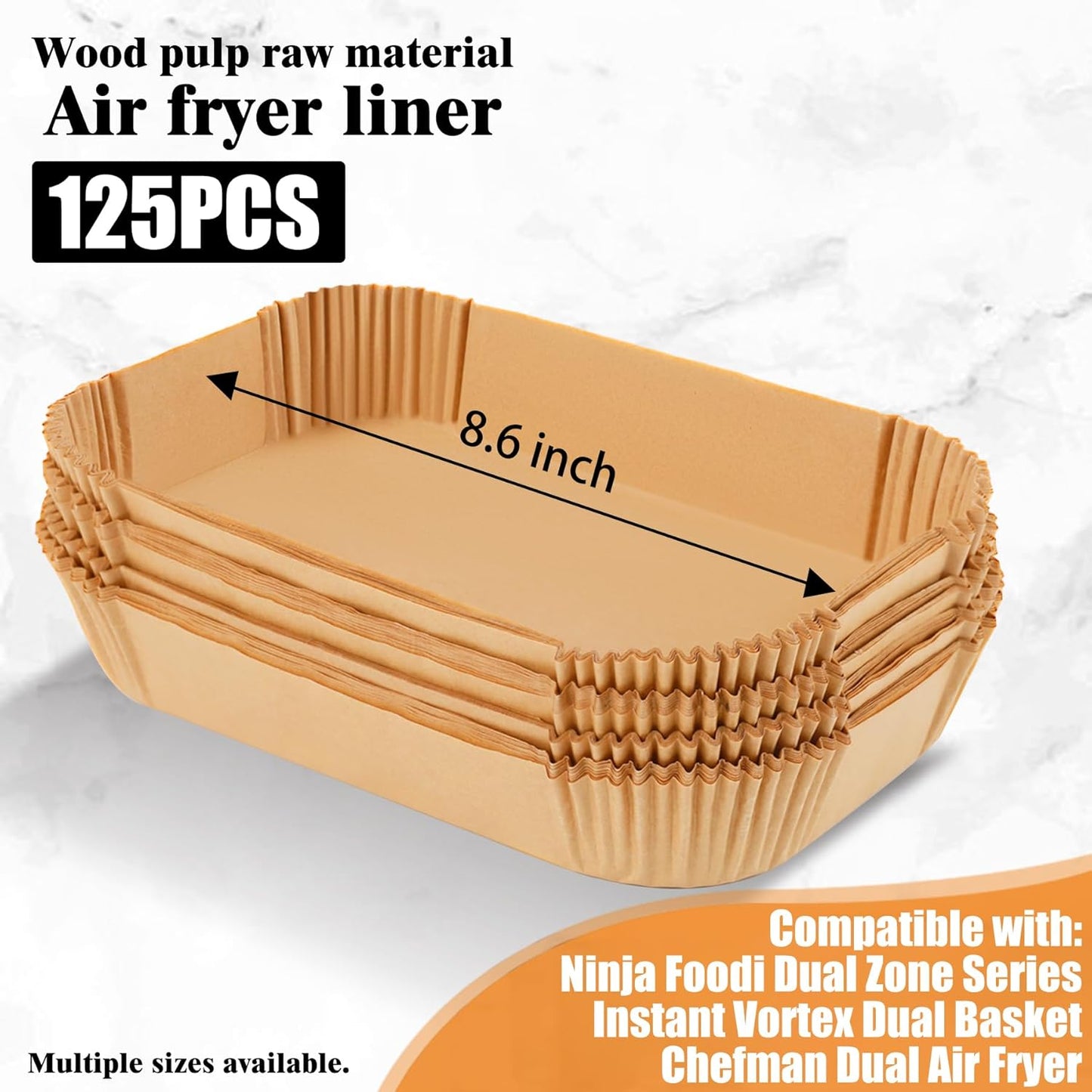 Air Fryer Disposable Paper Liners for Ninja Foodi DZ201 DZ401 FG551, 125 Pcs Rectanglar Parchment Cooking Oil-proof Liner for Airfryer, Microwave Oven, Frying Pan, Fryers Filters Sheets Baking Basket