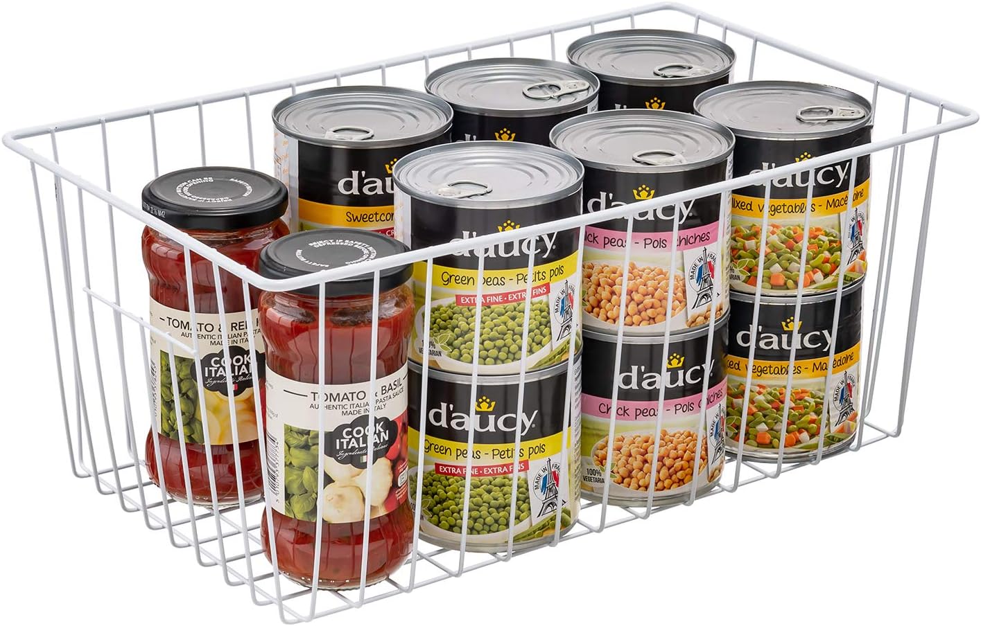 16inch Freezer Wire Storage Organizer Baskets, Household Refrigerator Bins with Built-in Handles