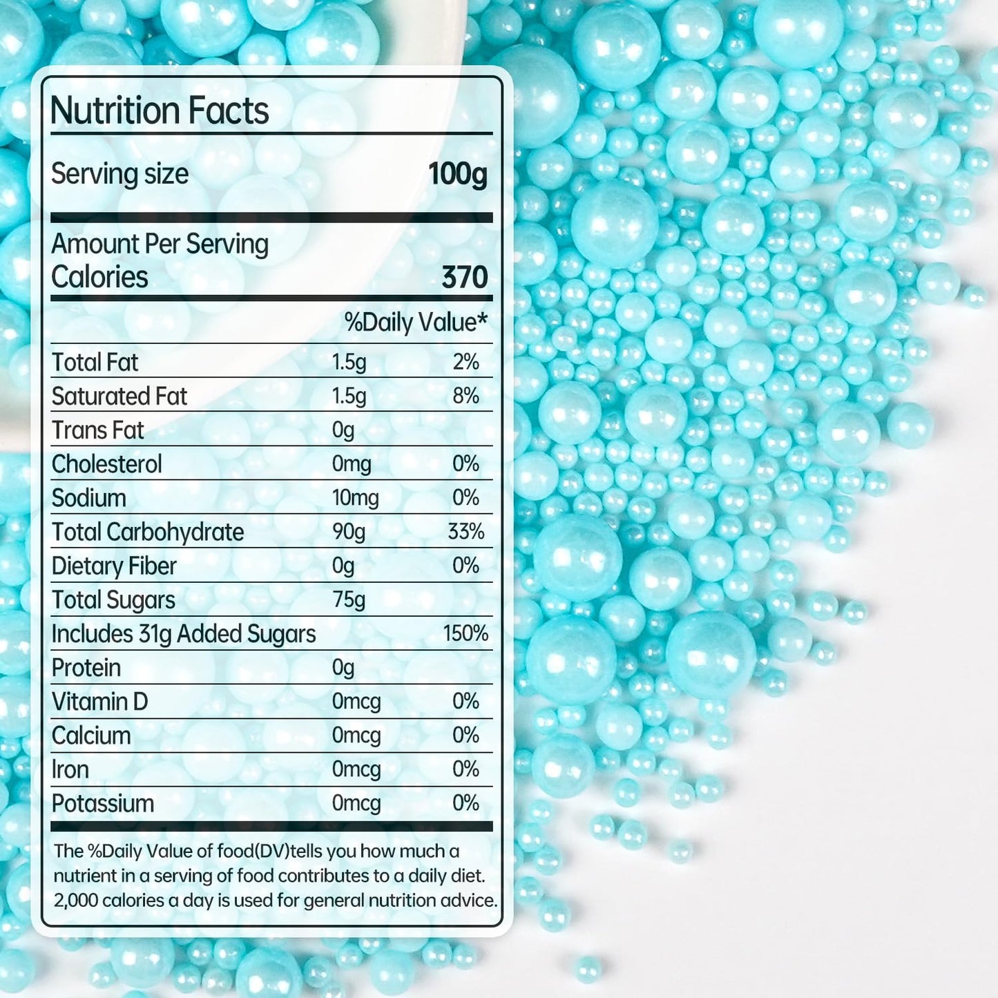 Blue Pearl Sprinkles for Cake Decorating, Edible Baking Candy, 150g/5.29oz Mix Size, Cake Topper Decorations, Cupcake, Ice cream for Kid's Birthday Christmas Party Valentine's Day