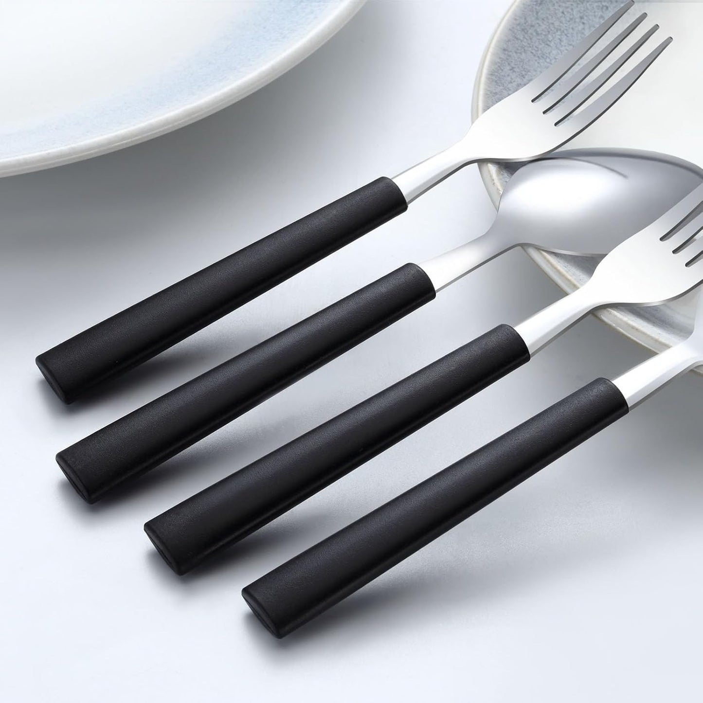 Pleafind 36Pcs Dessert Spoons Set (7.4 inches), Stainless Steel Mirror Polished Spoon with Black Frosted Handle, Spoons Silverware for Home, Kitchen, Restaurant, Dishwasher Safe